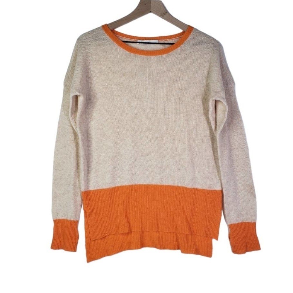 27 Miles Cashmere Sweater Tunic M/L Oatmeal Orange Thumbholes